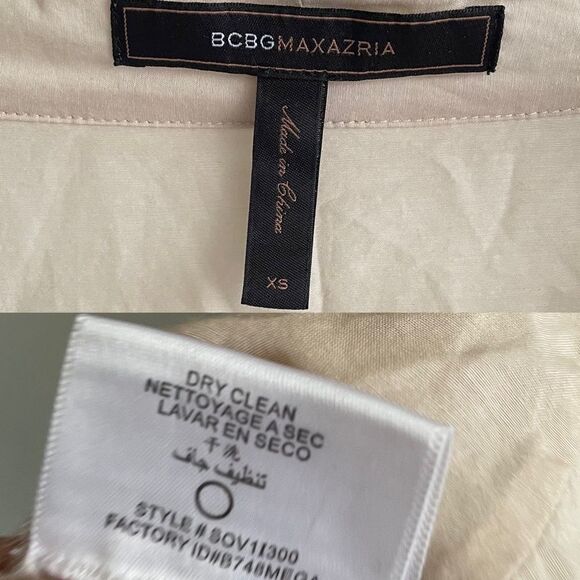 BCBGMAXAZRIA Tori Cotton Silk V-Neck Long Sleeve Popover Shirt Blouse Tan XS - Picture 6 of 7